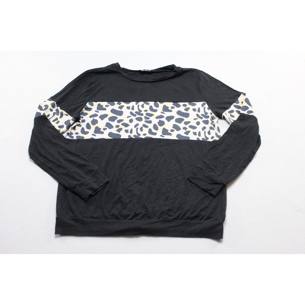 PrettyGarden Top Women Medium Black Excellent Leopard Colorblock Sweatshirt
